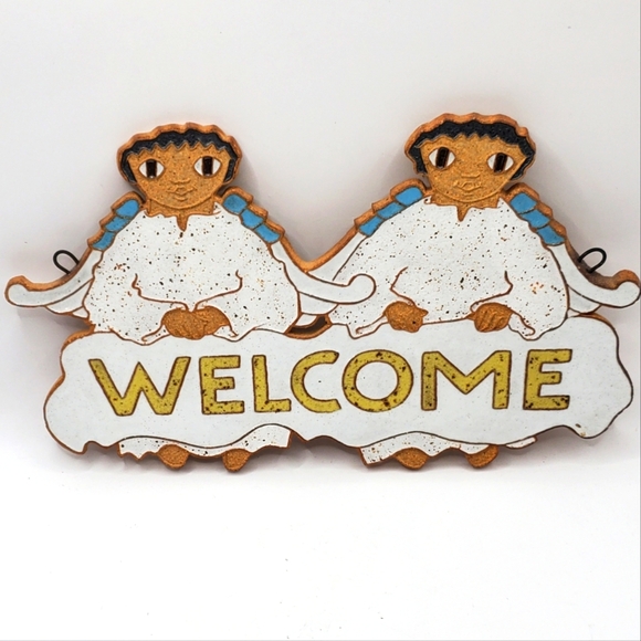 ST. ANDREW'S ABBEY Angels WELCOME Sign CERAMIC Art Sign 6"H X 10 3/8"L Plaque - Picture 1 of 10